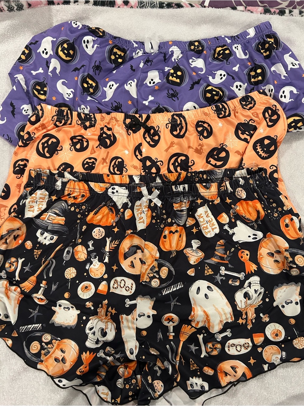 Plus Size Halloween Shorts - Orange, Purple, Black Pumpkin & Ghost Print